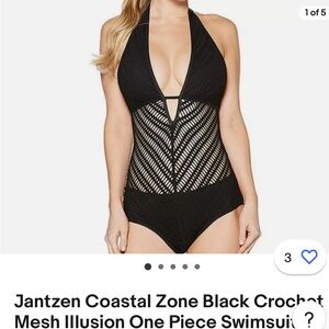 Coastal Zone by Jantzen Black Crochet Mesh Illusion One Piece Swimsuit LG NWT